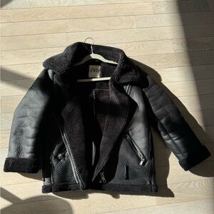 Faux-shearling aviator jacket from Zara with a textured leather look